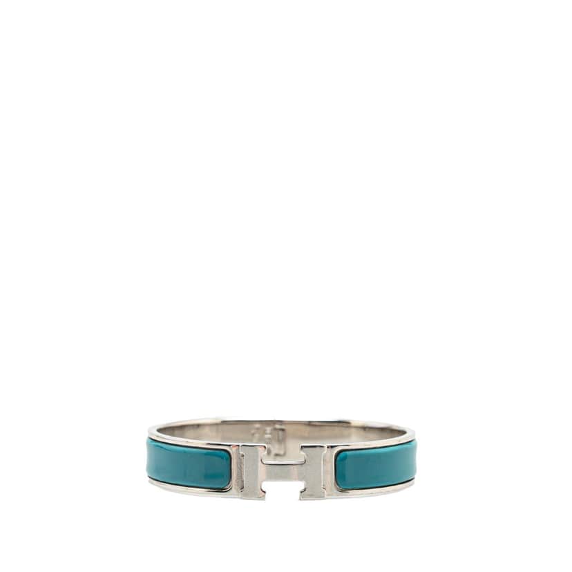 Hermès Narrow Enamel Clic H Bracelet PM Blue Good condition - Front View