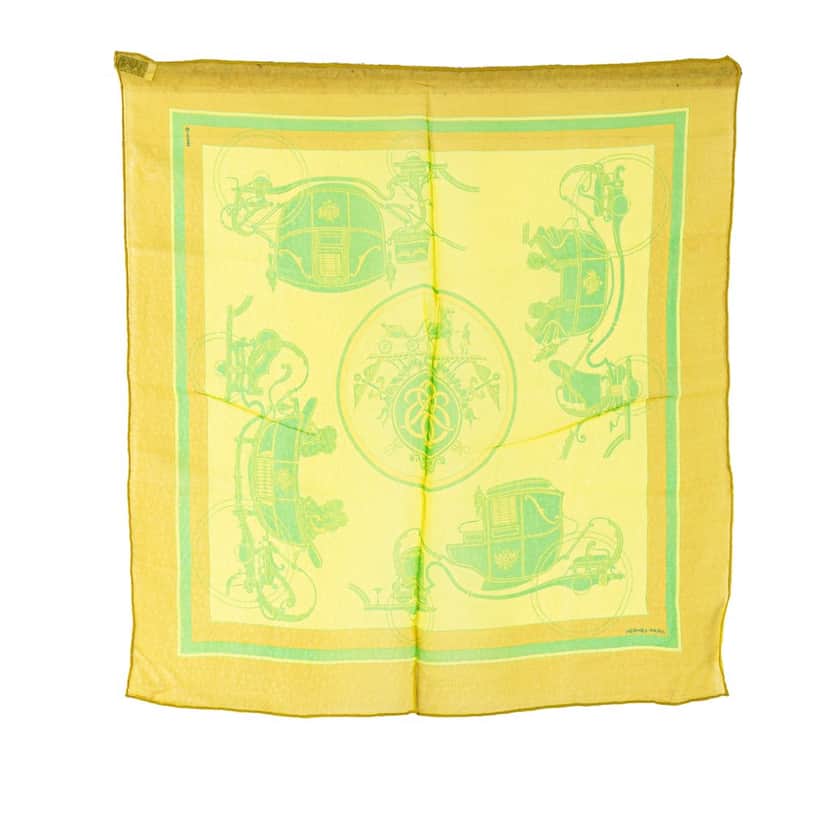Hermès Ex Libris Silk Scarf Yellow Silk Good condition - Front View