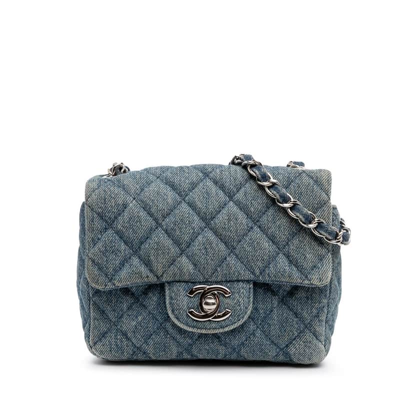 Chanel Mini Square CC Quilted Denim Single Flap Blue Denim Good condition - Front View