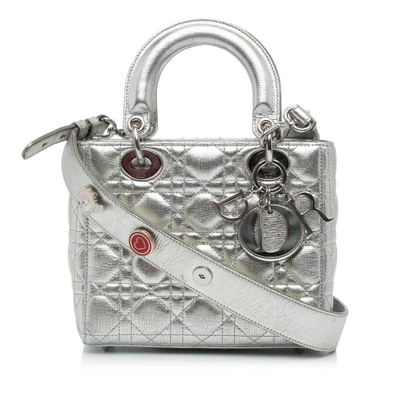 Dior Small Metallic Grained Calfskin Cannage My ABCDior Lady Dior Silver Leather Very good condition - Front View