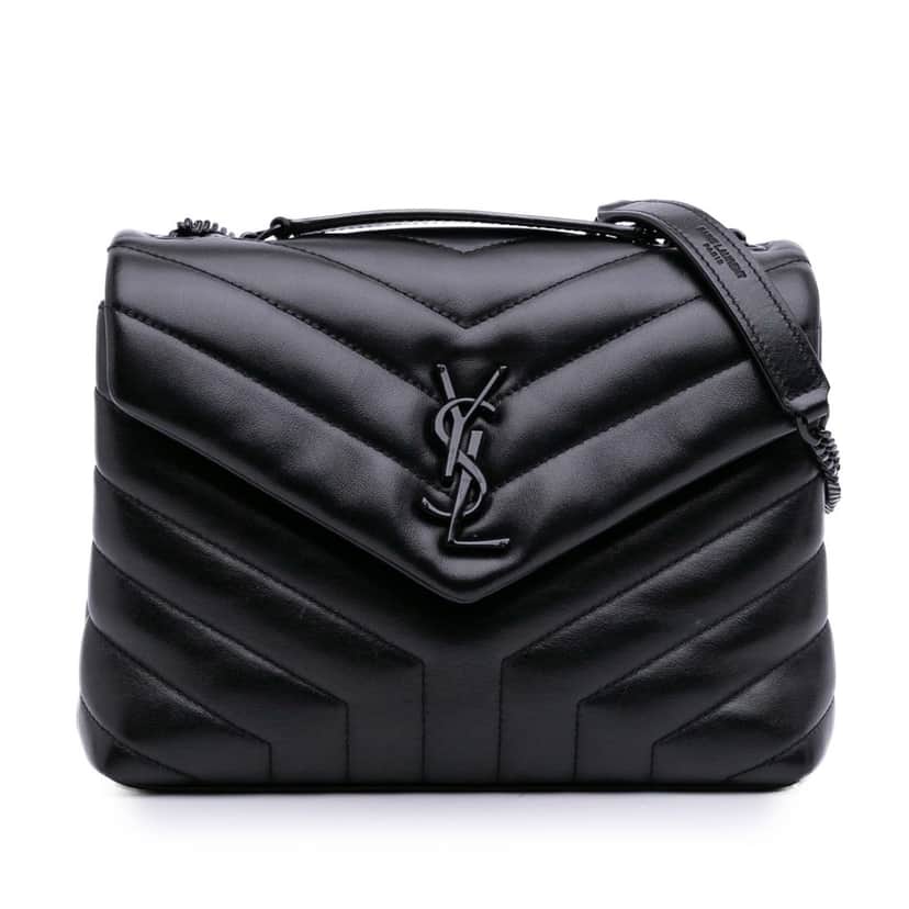 Saint Laurent Small Calfskin Monogram LouLou Shoulder Bag Black Leather Good condition - Front View