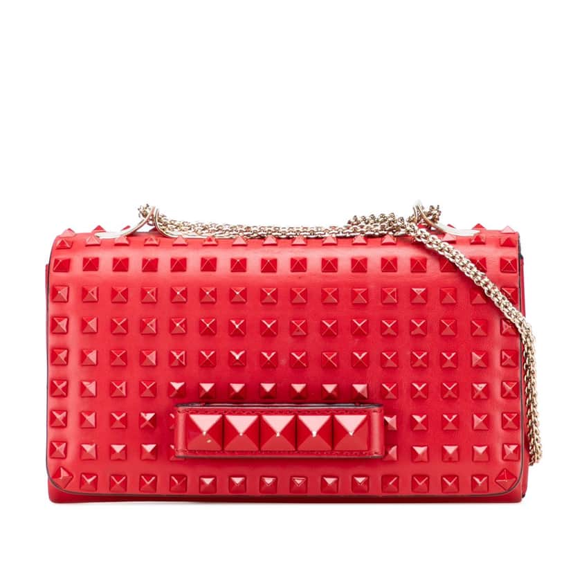 Valentino Nappa All Over Stud Va Va Voom Clutch on Chain Red Leather Good condition - Front View