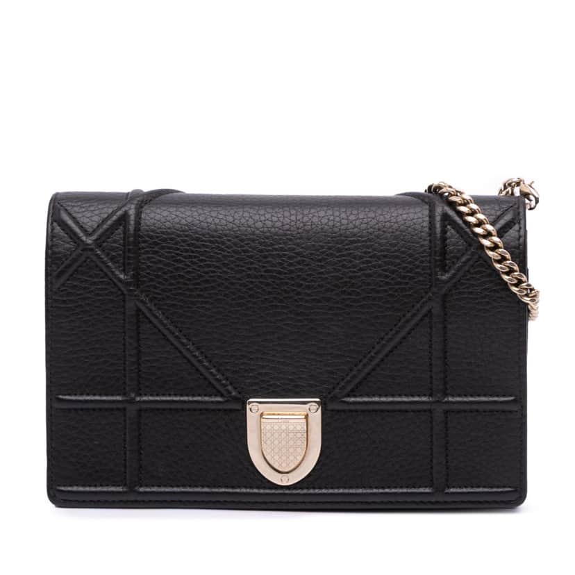Dior Grained Calfskin Diorama Wallet on Chain Black Leather Good condition - Front View