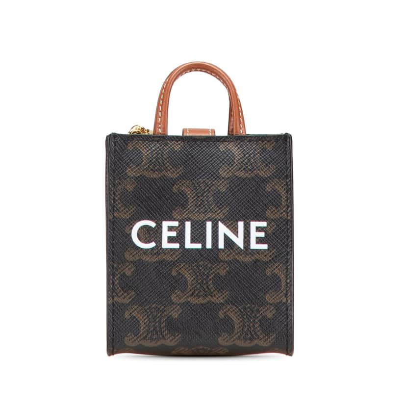 Celine Micro Triomphe Coated Canvas Vertical Cabas Bag Charm Brown Canvas Very good condition - Front View