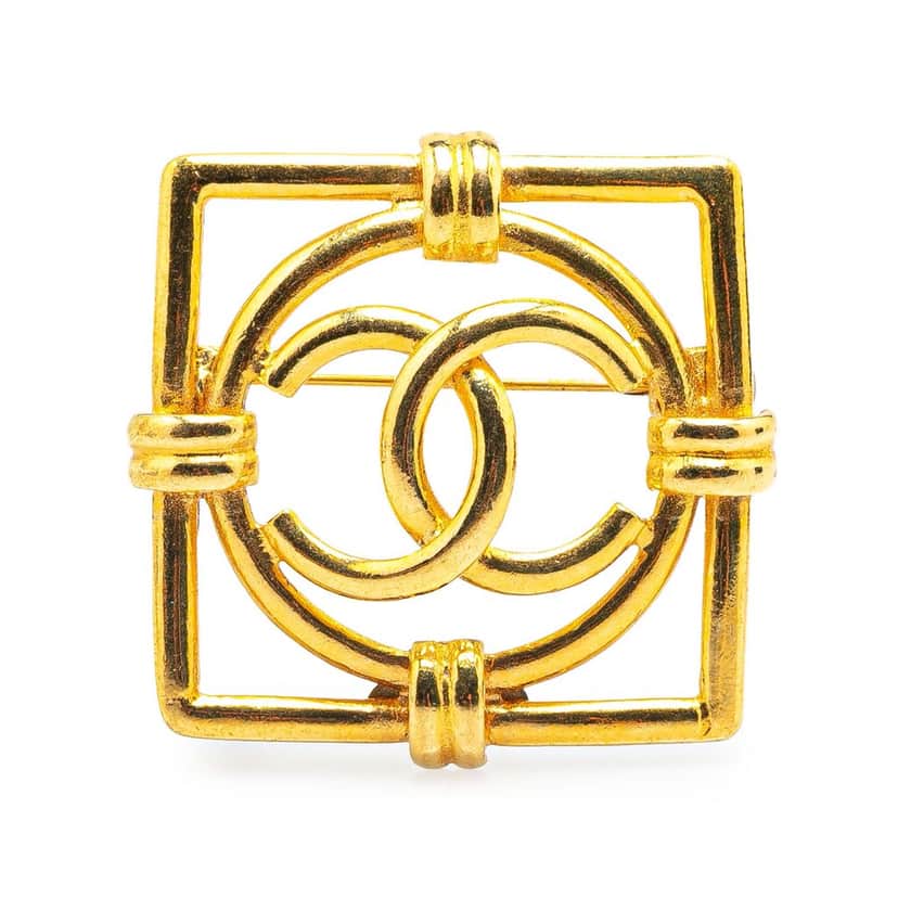 Chanel Gold Plated CC Square Lock Brooch Gold Metal Good condition - Front View