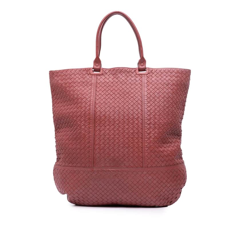 Bottega Veneta Nappa Intrecciato Tote Red Leather Good condition - Front View