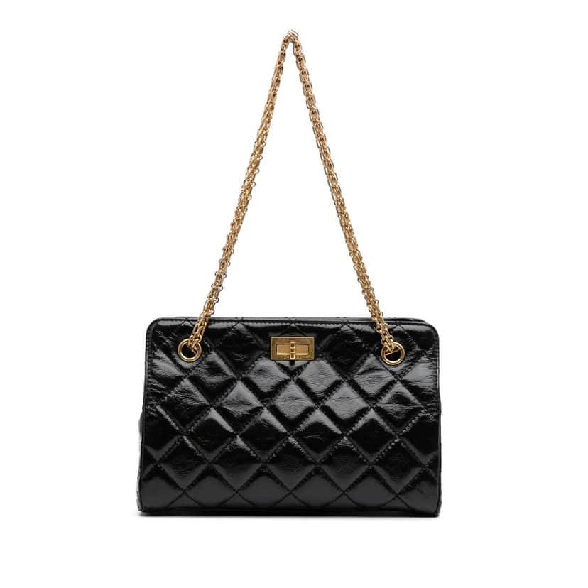 Chanel Reissue 2.55 Glazed Crackled Calfskin Shopping Bag Black Leather Good condition - Front View