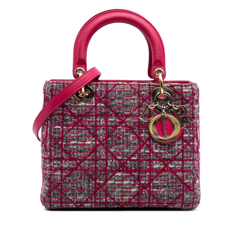 Dior Medium Tweed Macrocannage Lady Dior Pink Tweed Good condition - Front View