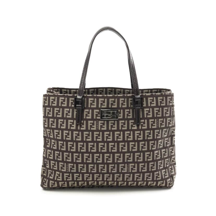 Fendi Small Zucchino Canvas Tote Brown Canvas Good condition - Front View