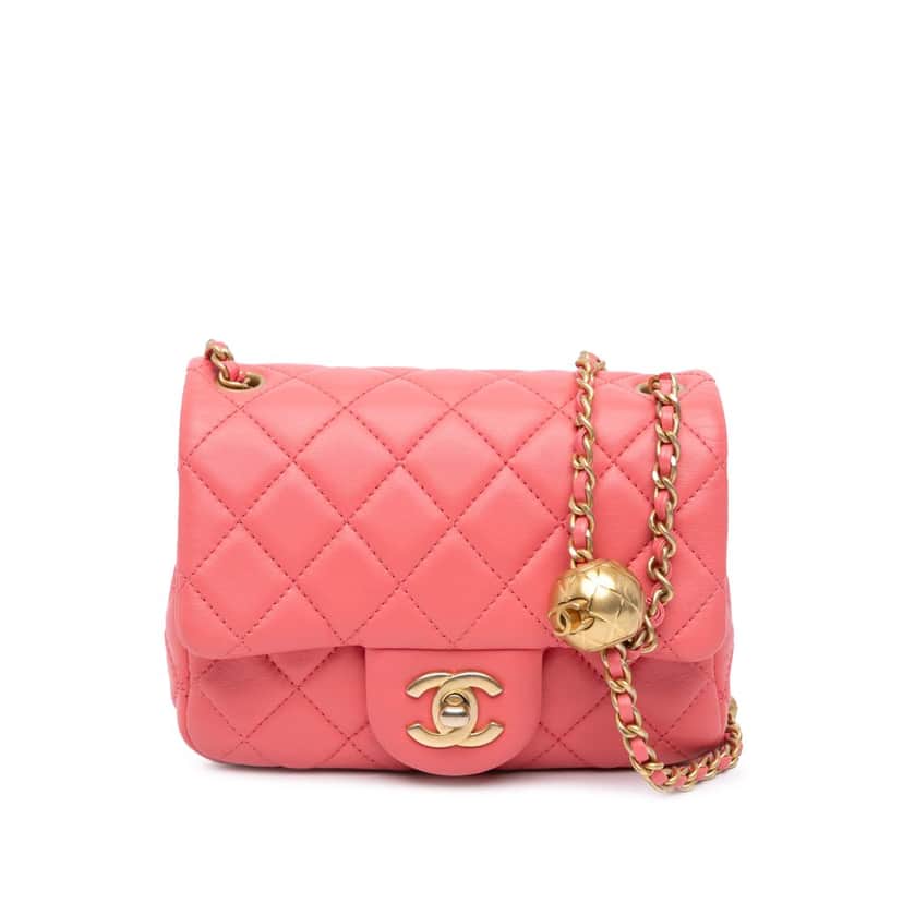 Chanel Mini Square Classic Lambskin Pearl Crush Single Flap Pink Leather Good condition - Front View