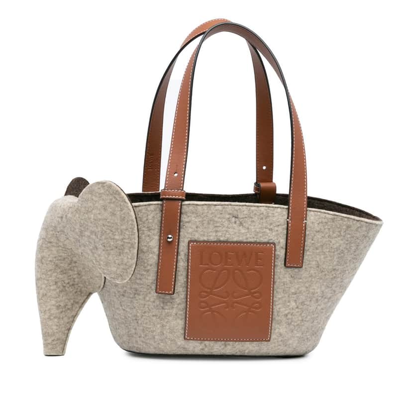 Loewe Small Felt Elephant Basket Tote Grey Wool Good condition - Front View