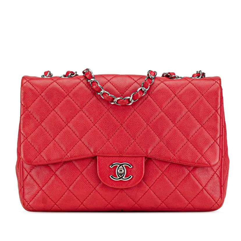 Chanel Jumbo Classic Caviar Single Flap Red Leather Good condition - Front View