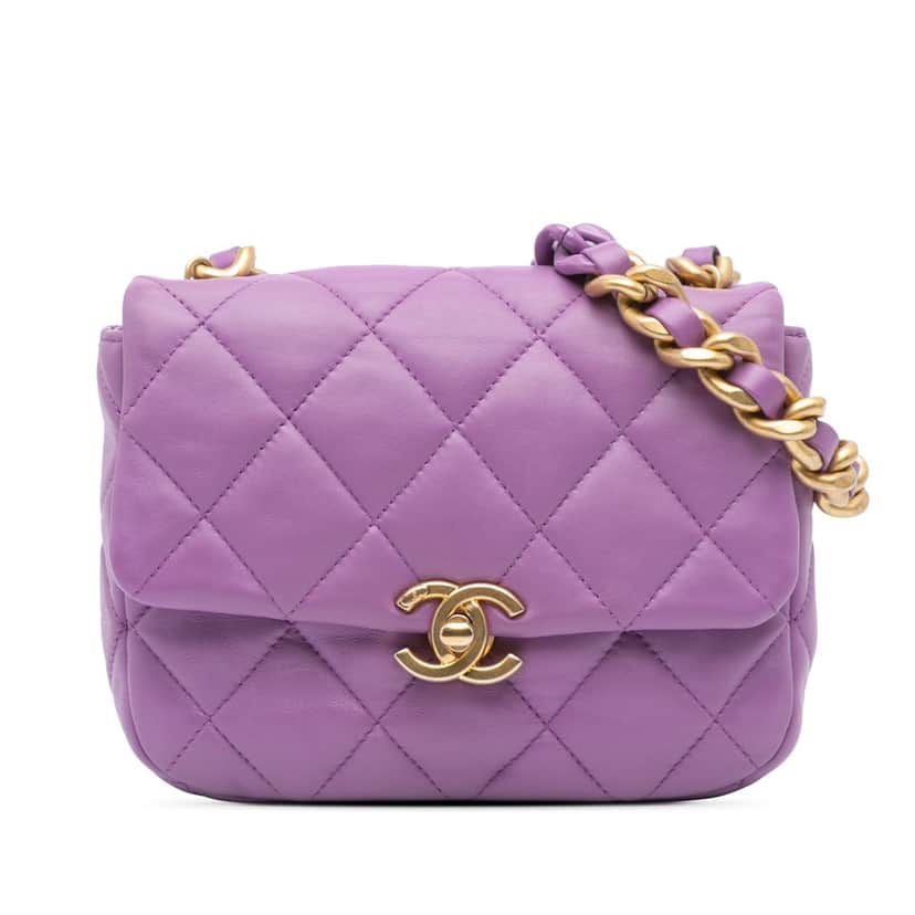 Chanel Mini Quilted Lambskin Candy Chain Flap Purple Leather Very good condition - Front View