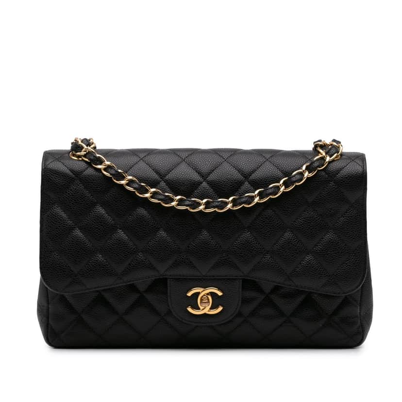 Chanel Jumbo Classic Caviar Double Flap Black Leather Good condition - Front View