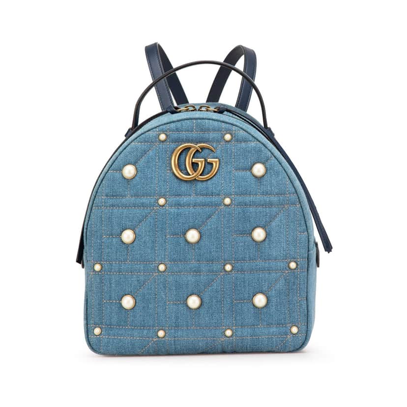 Gucci Small GG Marmont Pearl Denim Backpack Blue Denim Good condition - Front View