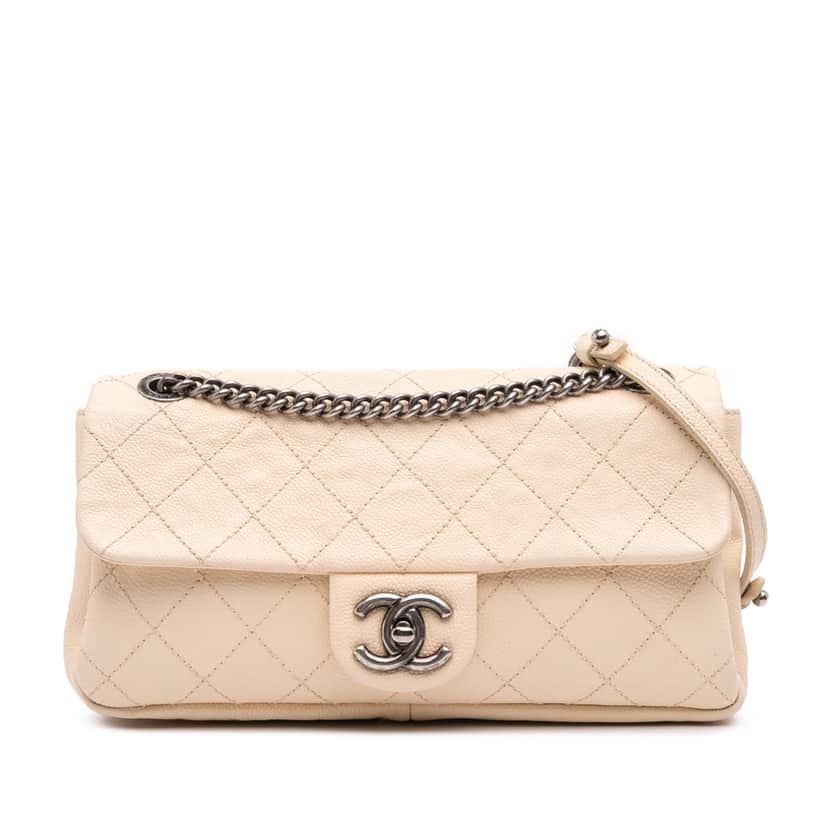 Chanel Medium Quilted Caviar Simply CC Flap Brown Leather Good condition - Front View