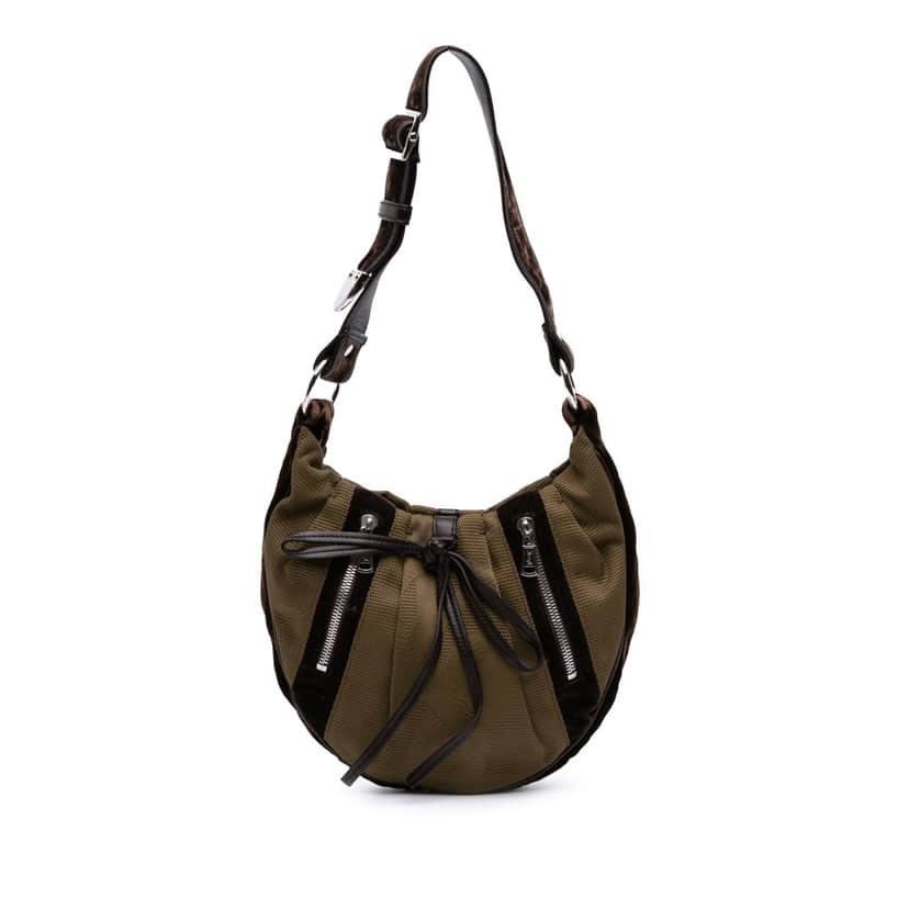 Yves Saint Laurent Canvas and Velvet Rive Gauche Pleated Hobo Green Canvas Good condition - Front View
