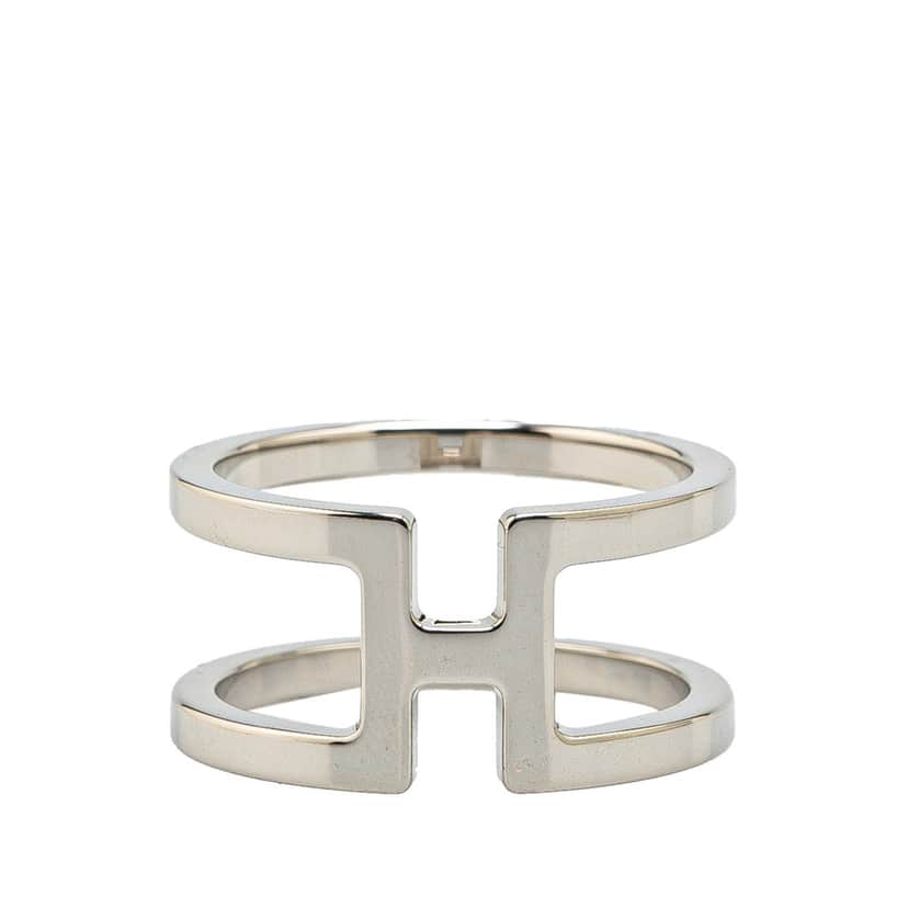 Hermès Palladium Plated H En Rond Scarf Ring Silver Metal Good condition - Front View
