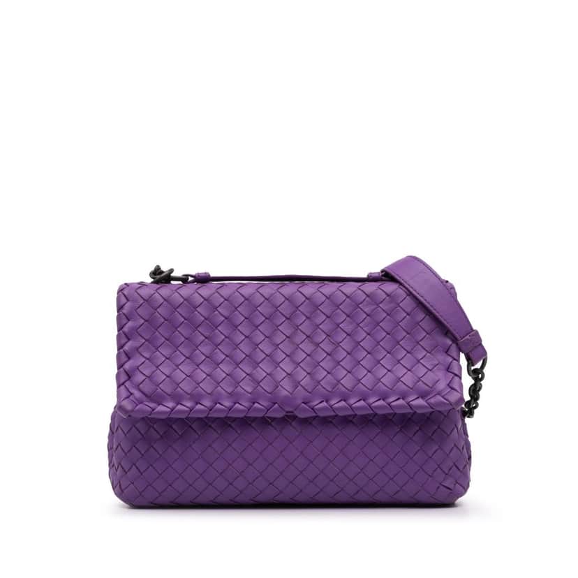 Bottega Veneta Small Nappa Intrecciato Olimpia Shoulder Bag Purple Leather Good condition - Front View