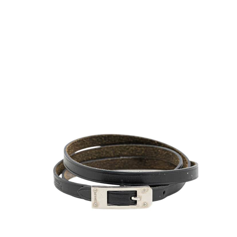 Hermès Leather Triple Tour Buckle Bracelet Black Leather Good condition - Front View
