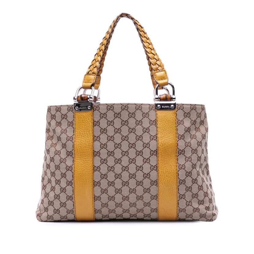 Gucci Medium GG Canvas Bamboo Libeccio Tote Brown Canvas Good condition - Front View