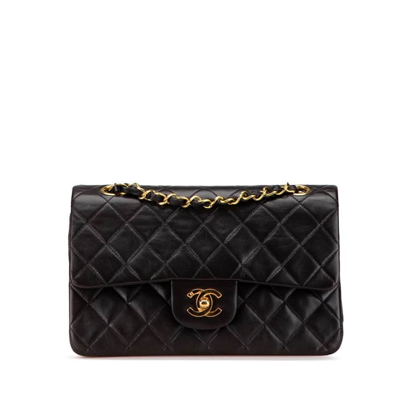 Chanel Small Classic Lambskin Double Flap Black Leather Good condition - Front View