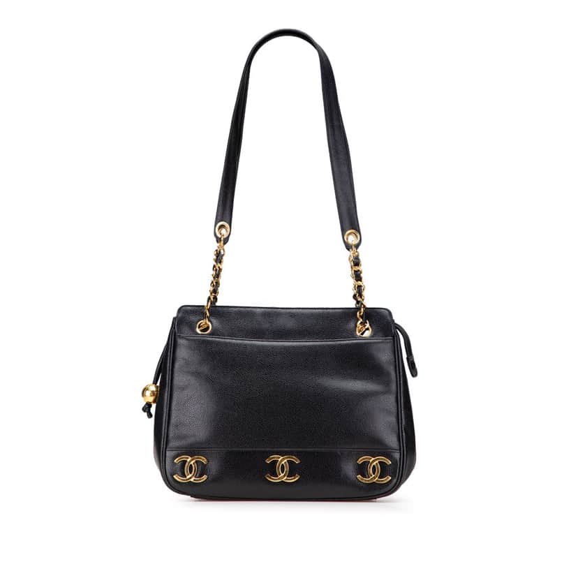 Chanel Triple CC Caviar Shoulder Bag Black Leather Good condition - Front View