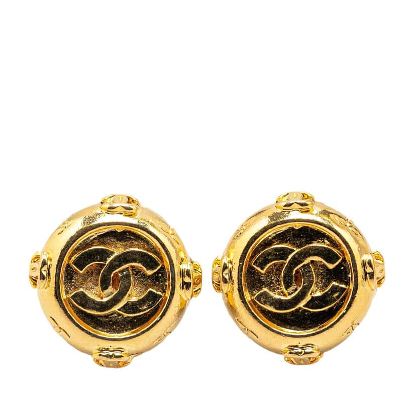 Chanel Gold Plated CC Clip On Earrings Gold Metal Good condition - Front View