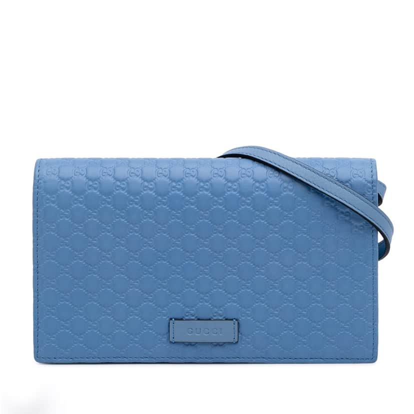 Gucci Microguccissima Wallet on Strap Blue Leather Good condition - Front View