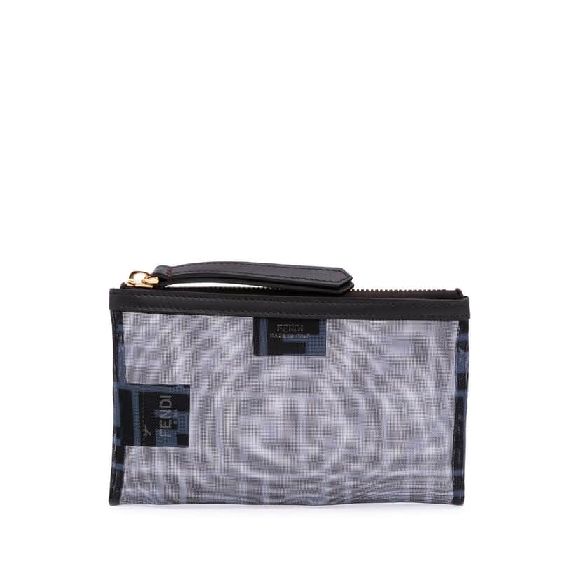 Fendi FF Mesh Pouch Grey Polyester Good condition - Front View