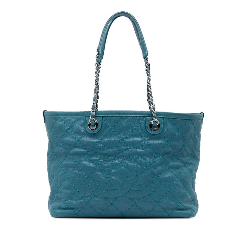 Chanel Small Quilted Caviar Daily Shopping Tote Blue Leather Good condition - Front View