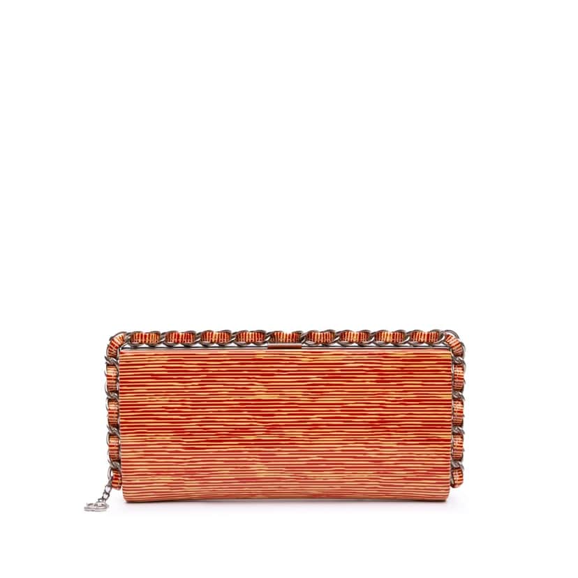 Chanel CC Patent Striped Chain Around Clutch Red Leather Good condition - Front View