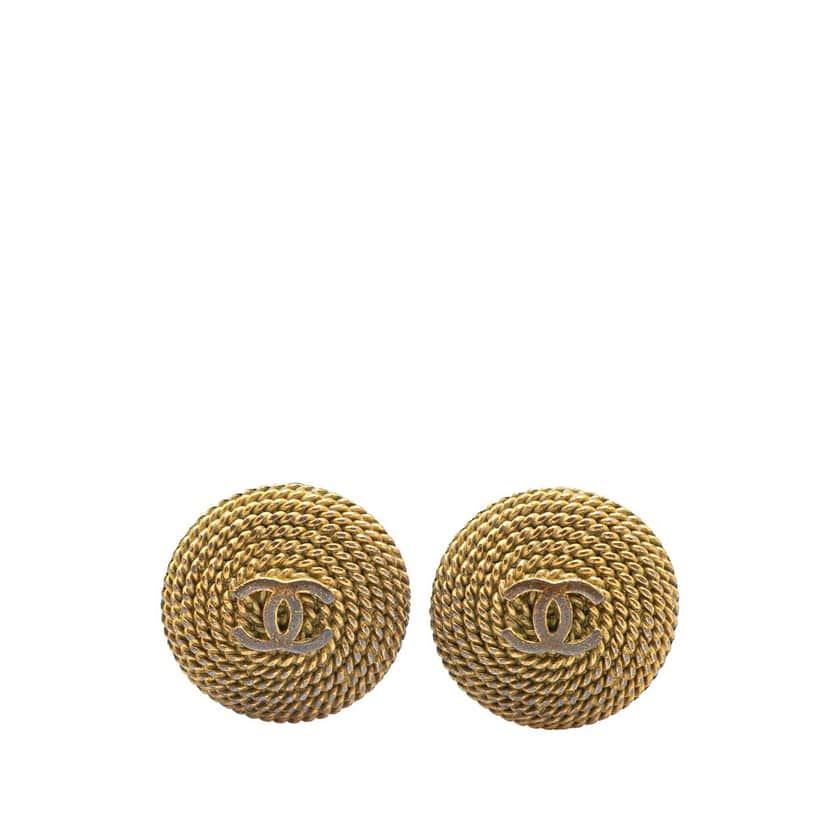 Chanel Gold Plated CC Rope Clip On Earrings Gold Metal Good condition - Front View