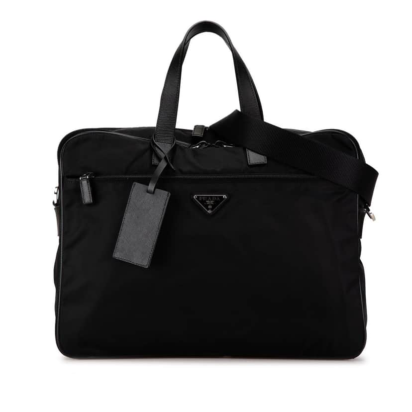 Prada Saffiano-Trimmed Tessuto Briefcase Black Leather Fair condition - Front View