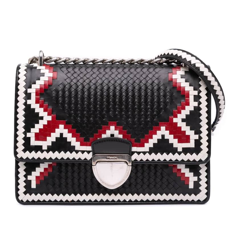 Prada Goatskin Woven Madras Crossbody Black Leather Good condition - Front View