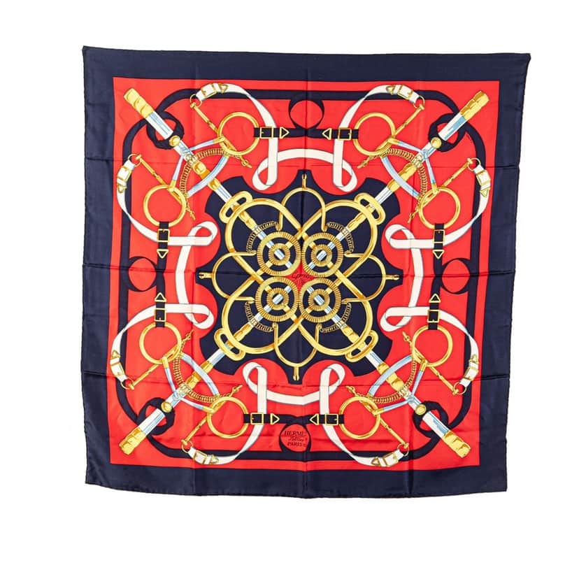 Hermès Eperon d'Or Silk Scarf Red Silk Good condition - Front View