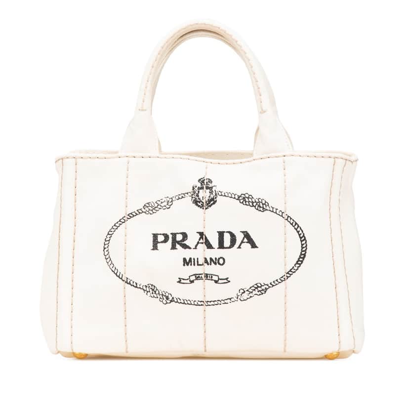 Prada Small Canvas Canapa Logo Satchel White Canvas Good condition - Front View