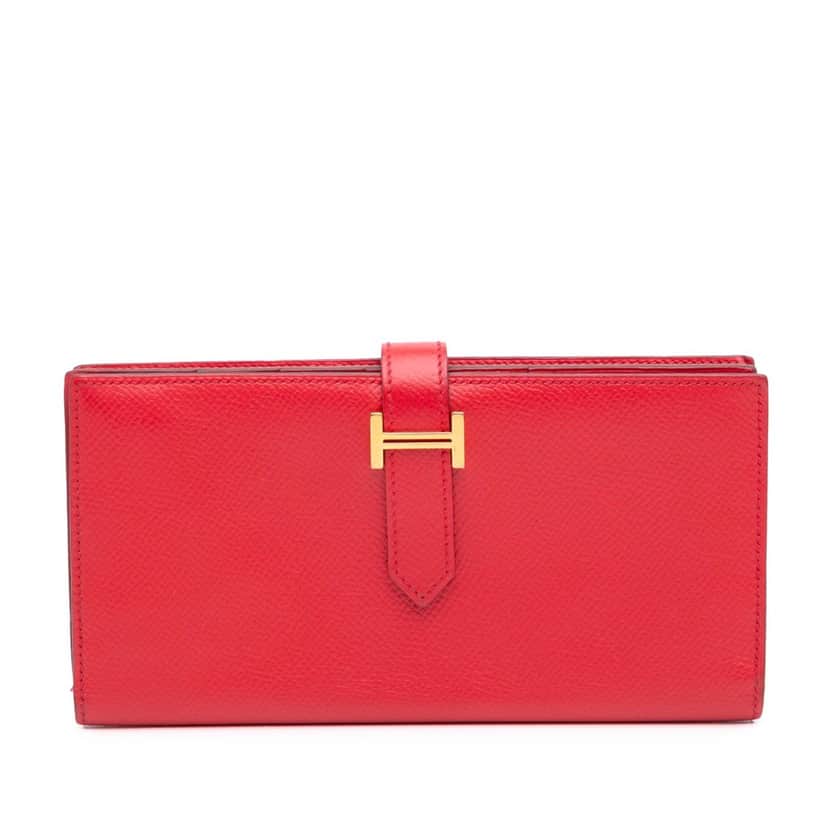 Hermès Epsom Bearn Wallet Red Leather Good condition - Front View