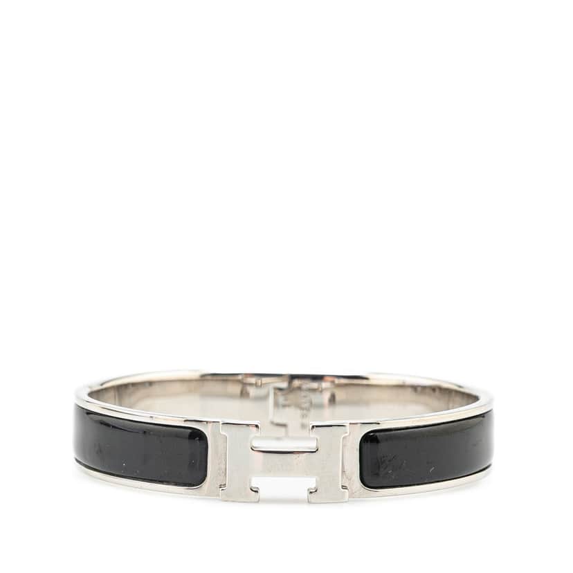 Hermès Narrow Enamel Clic Clac H Bracelet PM Black Good condition - Front View
