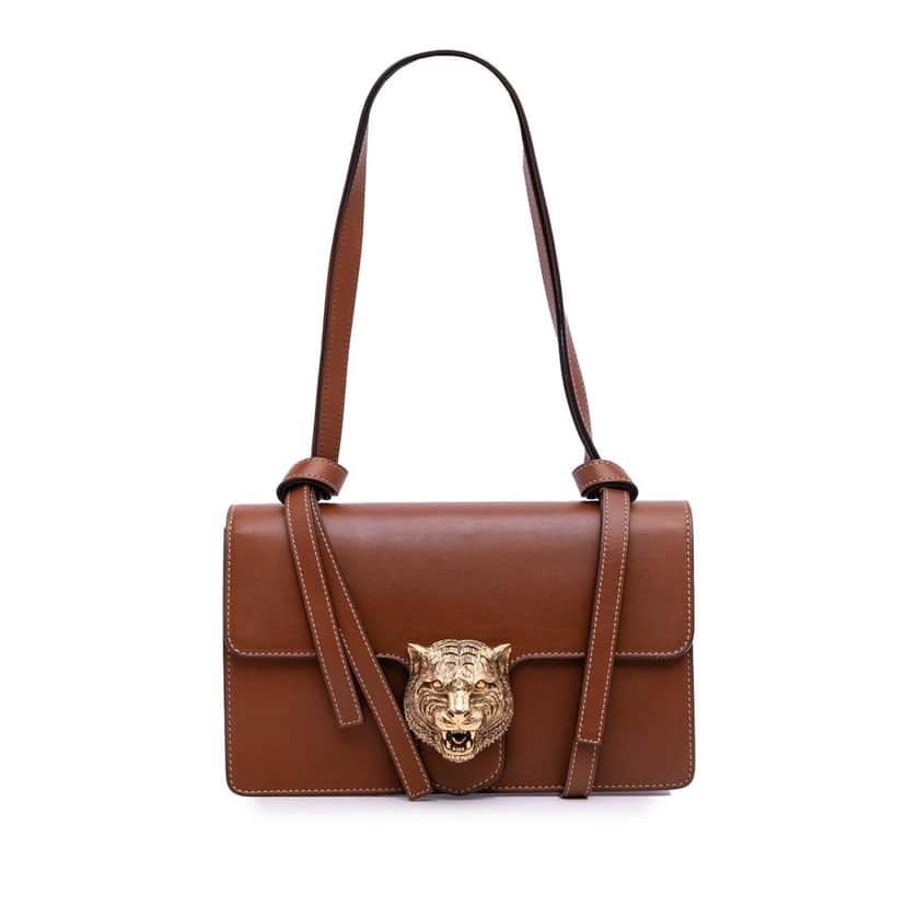 Gucci Calfskin Animalier Shoulder Bag Brown Leather Good condition - Front View