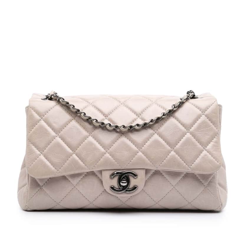 Chanel Large Quilted Glazed Calfskin Coco Soft Flap Brown Leather Good condition - Front View