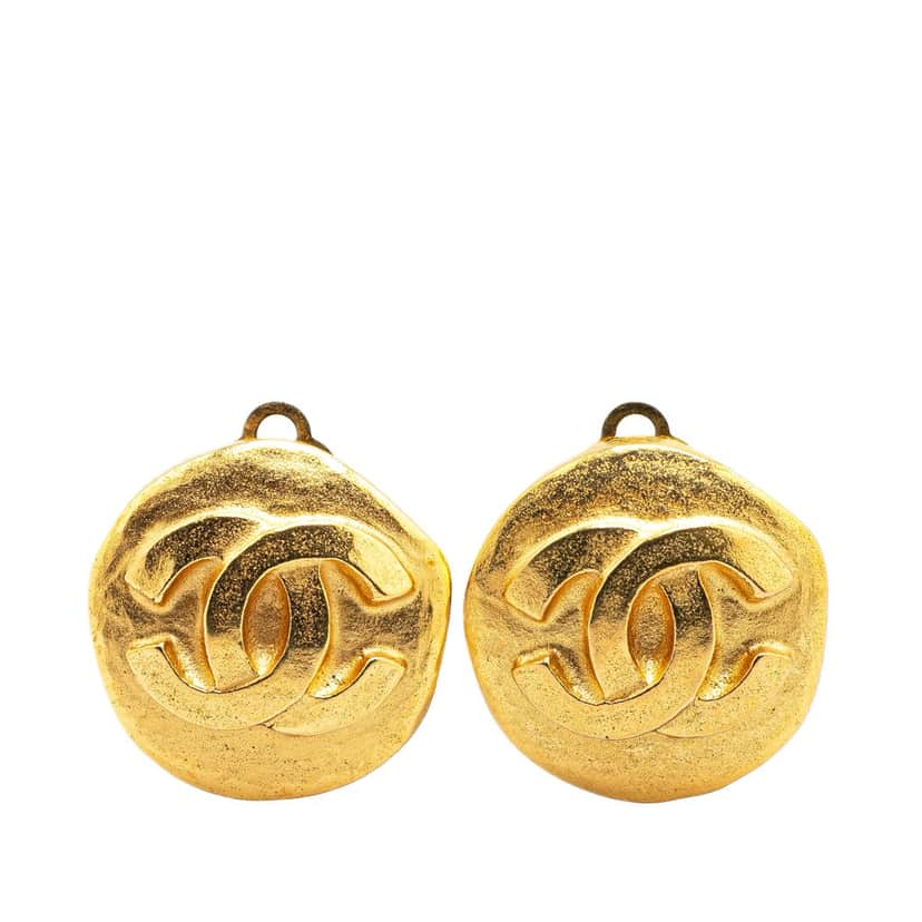Chanel Gold Plated CC Round Clip On Earrings Gold Metal Good condition - Front View
