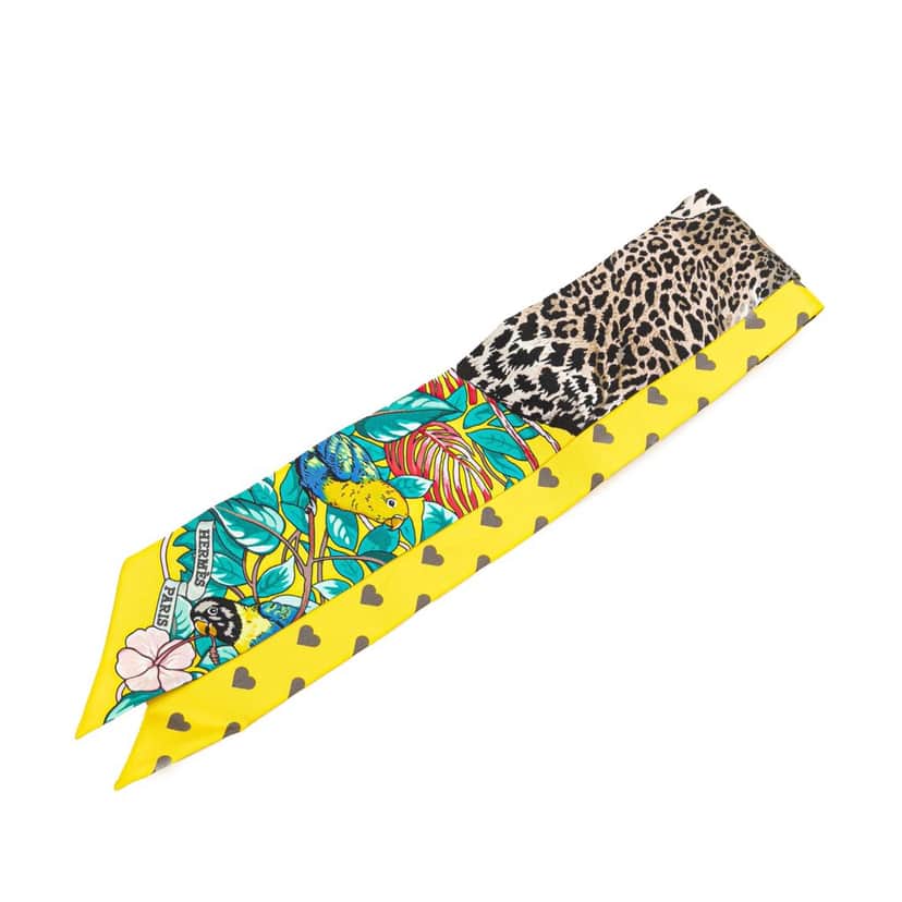 Hermès Jungle Love Silk Twilly Scarf Yellow Silk Good condition - Front View