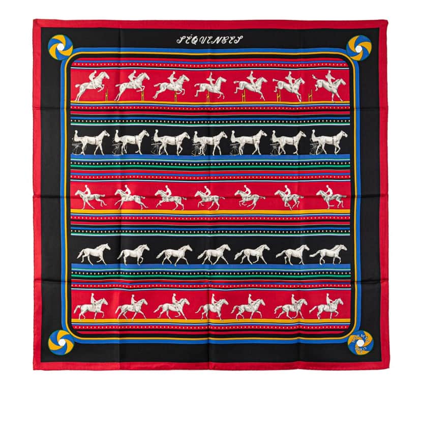 Hermès Sequences Silk Scarf Red Silk Good condition - Front View