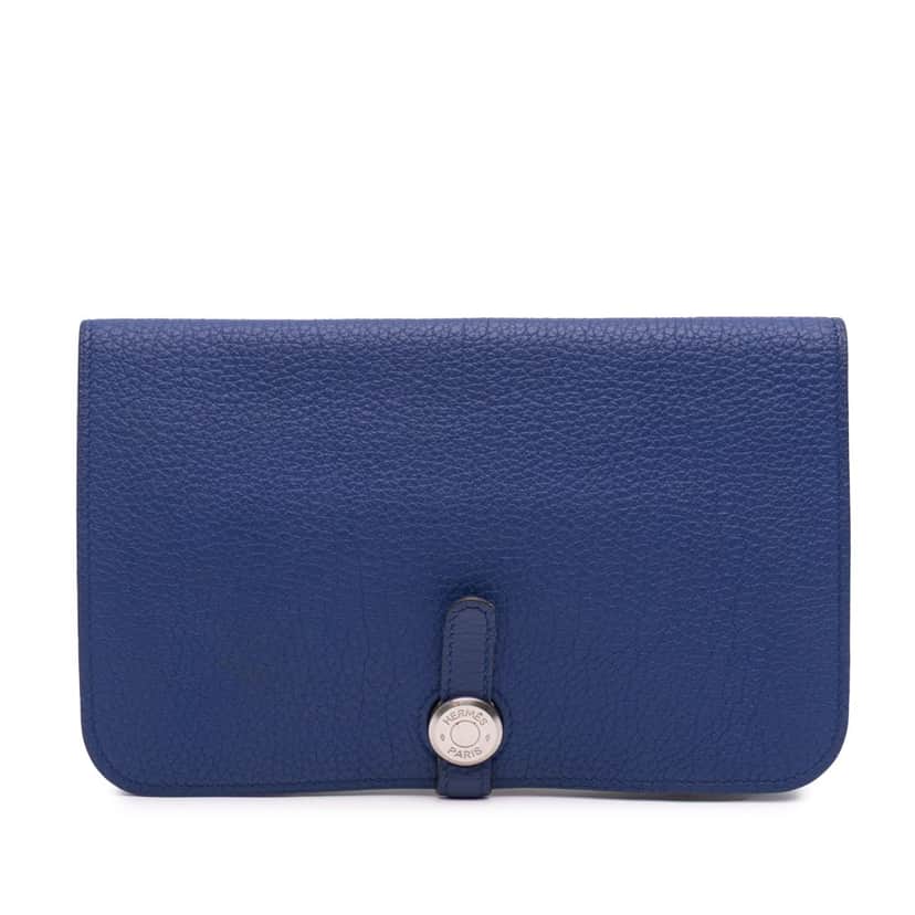Hermès Clemence Dogon Wallet GM Blue Leather Good condition - Front View