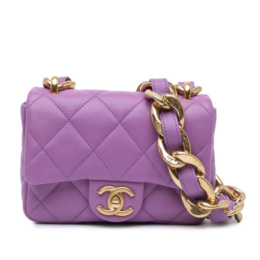 Chanel Mini Quilted Lambskin Funky Town Flap Purple Leather Very good condition - Front View