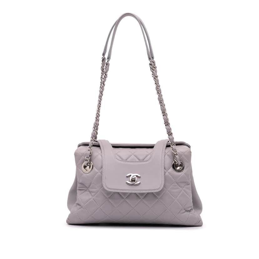 Chanel Quilted Lambskin x3 Accordion Tote Grey Leather Good condition - Front View