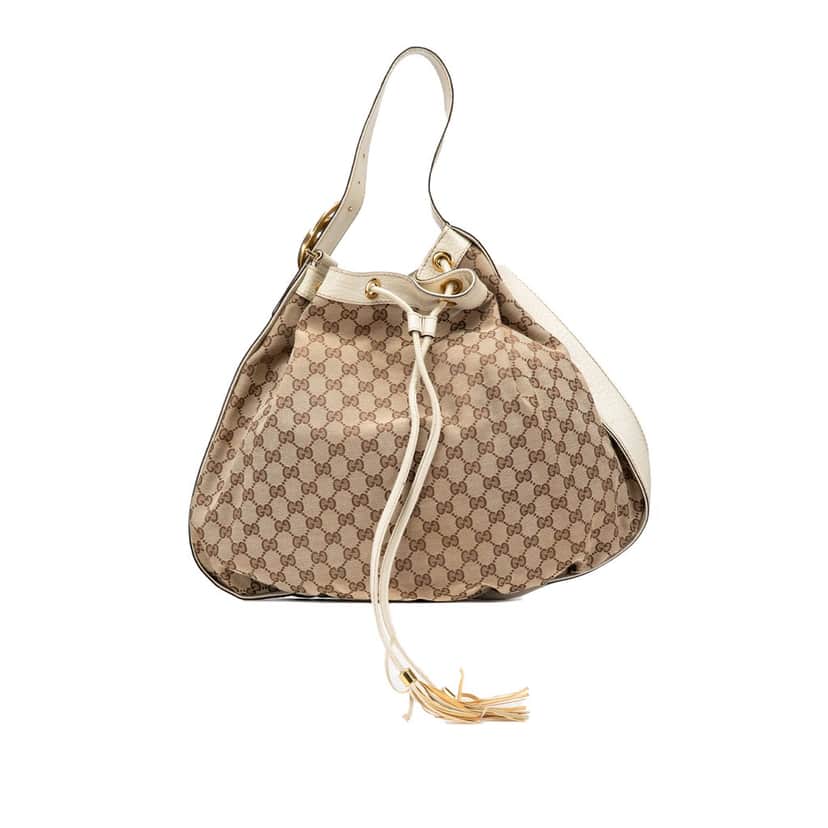 Gucci GG Canvas Interlocking Icon Drawstring Hobo Brown Canvas Good condition - Front View