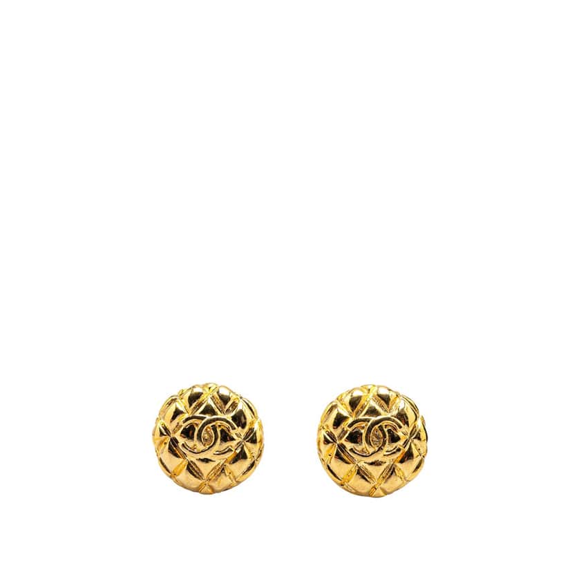 Chanel Gold Plated CC Quilted Clip on Earrings Gold Metal Good condition - Front View