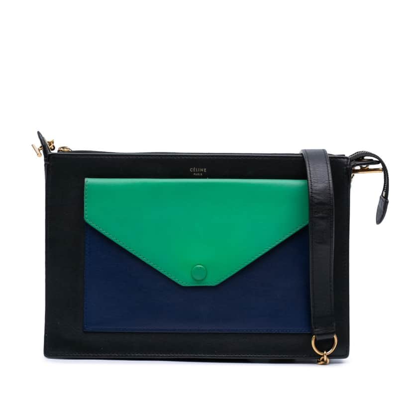 Celine Tricolor Leather Pocket Envelope Zip Crossbody Black Leather Good condition - Front View